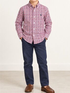 Ralph Lauren Boys Size 7 Pink Multicolor Plaid Button-Down Shirt